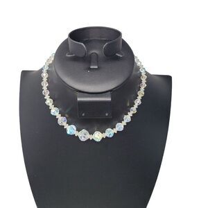 Vintage Graduated AB Crystal Collar Chocker Necklace Aurora Borealis Glam